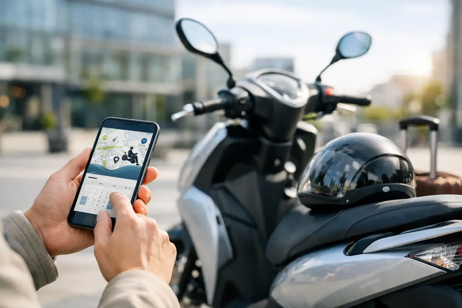 Personne consultant une réservation de scooter sur son téléphone à Nosy Be