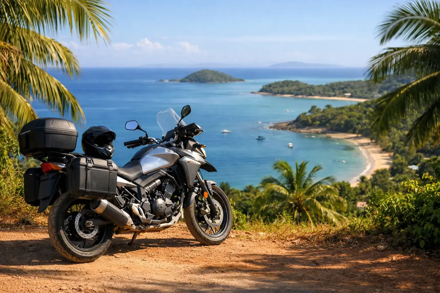 Moto de location sur une route côtière de Nosy Be