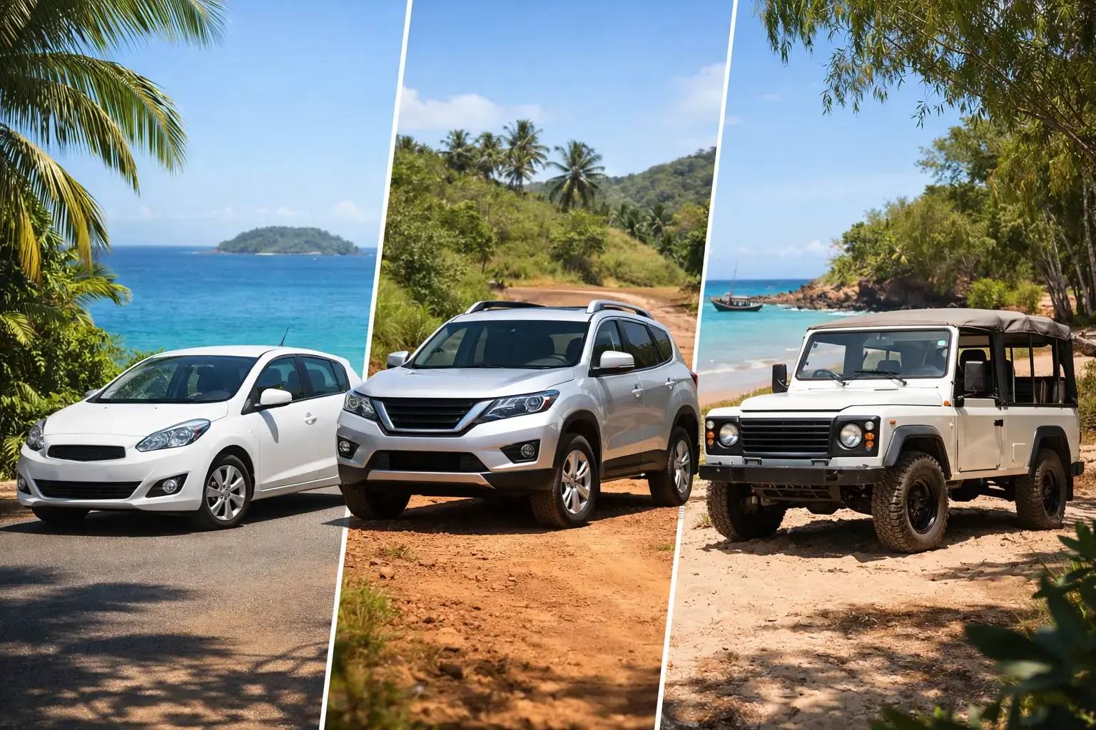 Voiture de location sur une route côtière de Nosy Be